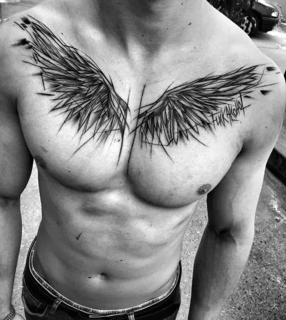 tatuaggio ali sul petto 25